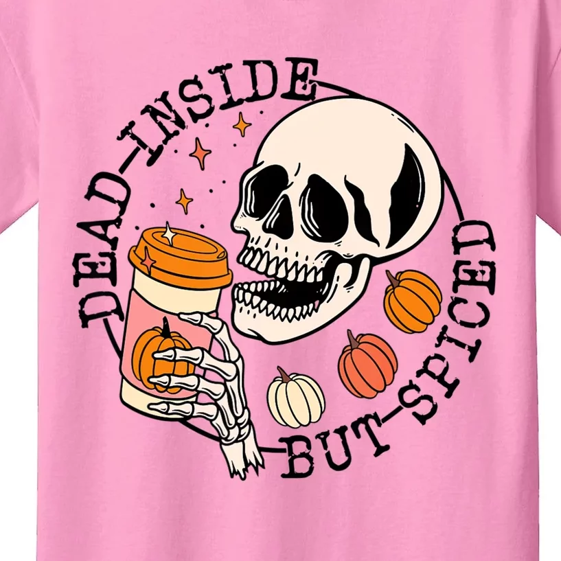 Dead Inside But Spiced Skull Pumpkin Latte Fall Thanksgiving Kids T-Shirt