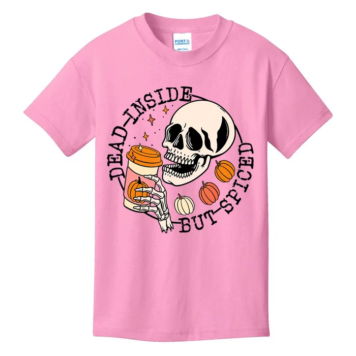 Dead Inside But Spiced Skull Pumpkin Latte Fall Thanksgiving Kids T-Shirt