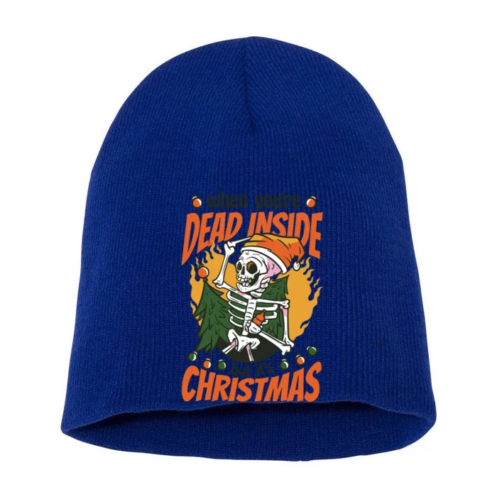 Dead Inside But ItS Christmas Skull Xmas Lover Gift Short Acrylic Beanie