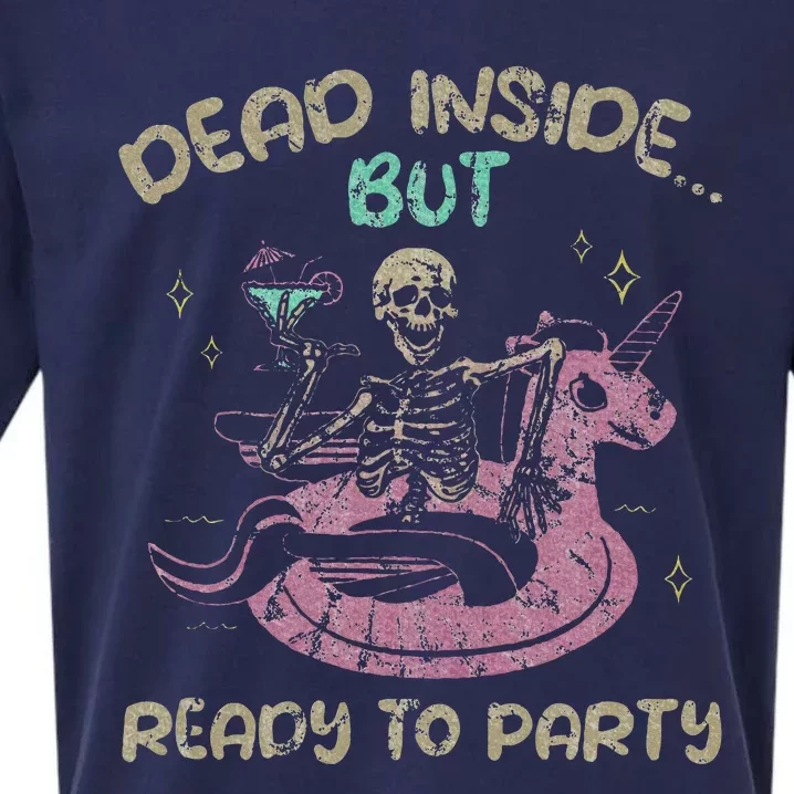 Dead Inside But Ready To Party Skeleton Chilling Sueded Cloud Jersey T-Shirt