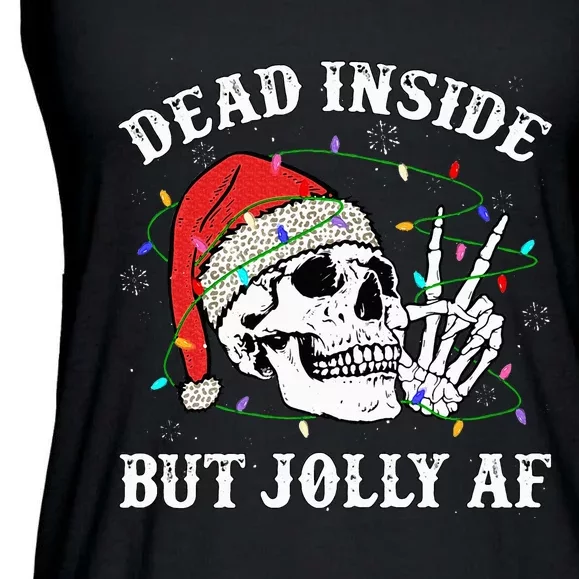 Dead Inside But Jolly Af Skull Santa Light Skeleton Pajamas Ladies Essential Flowy Tank