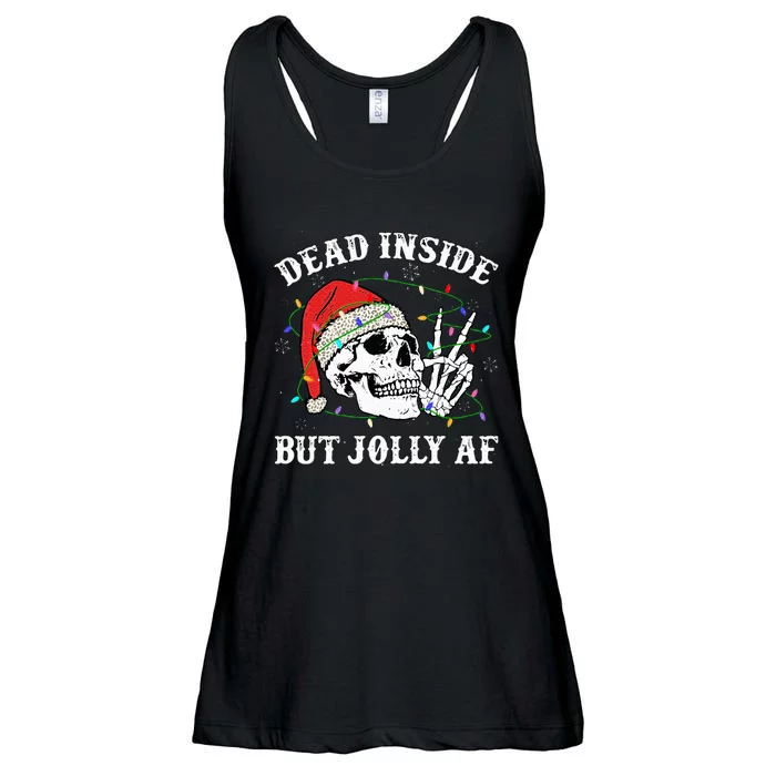 Dead Inside But Jolly Af Skull Santa Light Skeleton Pajamas Ladies Essential Flowy Tank