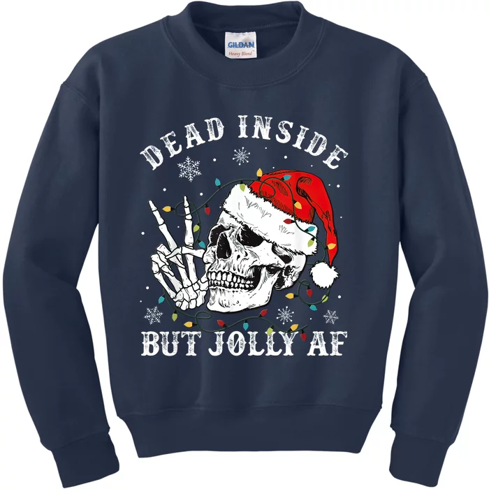 Dead Inside But Jolly AF Skeleton Santa Christmas Pajamas Kids Sweatshirt