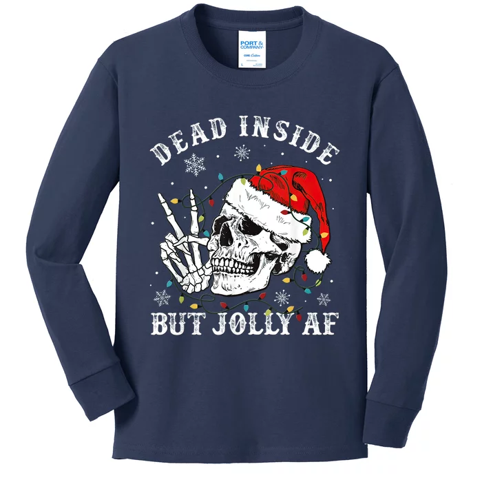 Dead Inside But Jolly AF Skeleton Santa Christmas Pajamas Kids Long Sleeve Shirt