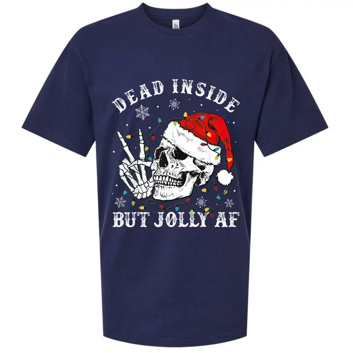 Dead Inside But Jolly AF Skeleton Santa Christmas Pajamas Sueded Cloud Jersey T-Shirt