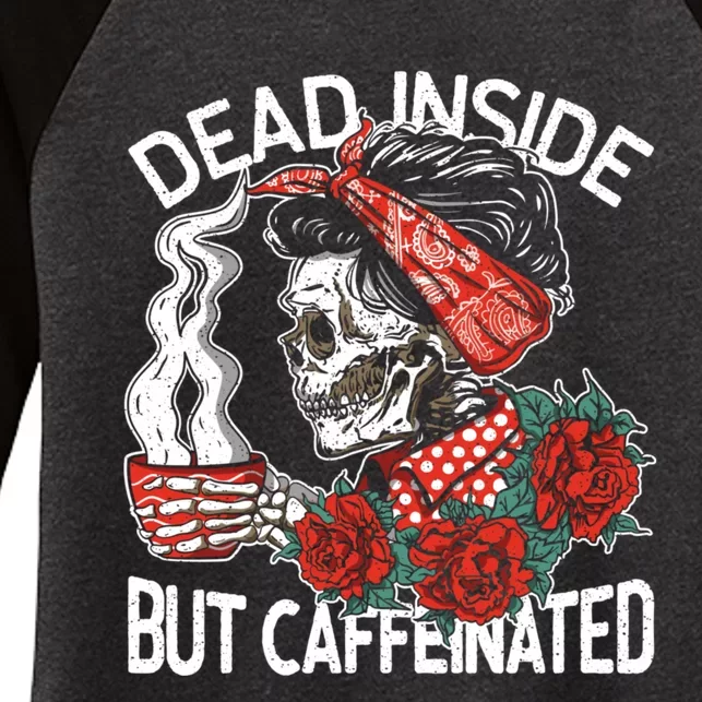 Dead Inside But Caffeinated Skeleton Coffee Women's Tri-Blend 3/4-Sleeve Raglan Shirt