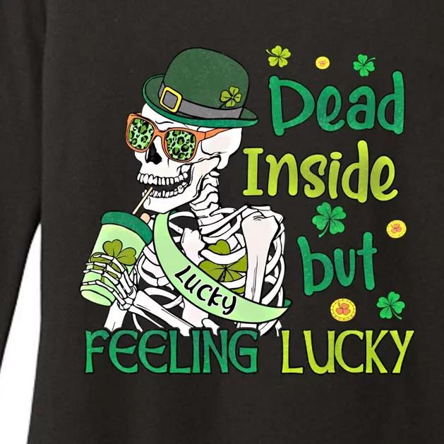 Dead Inside But Feeling Lucky Funny Skeleton St Patricks Day Gift Womens CVC Long Sleeve Shirt