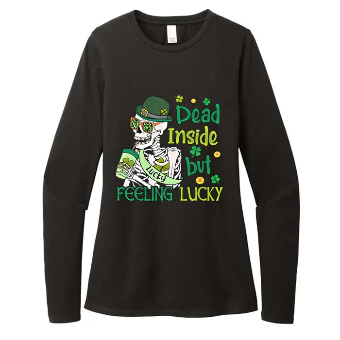 Dead Inside But Feeling Lucky Funny Skeleton St Patricks Day Gift Womens CVC Long Sleeve Shirt