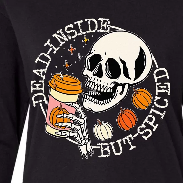 Dead Inside But Spiced Pumpkin Skull Drinking Fall Halloween Womens Cotton Relaxed Long Sleeve T-Shirt