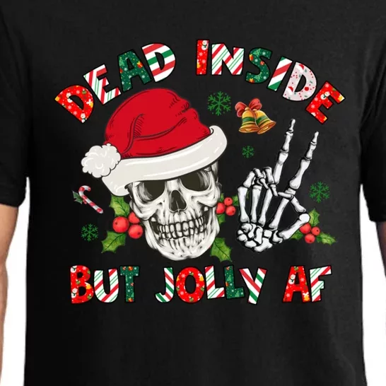 Dead Inside But Jolly Af Funny Skeleton Santa Hat Christmas Gift Pajama Set