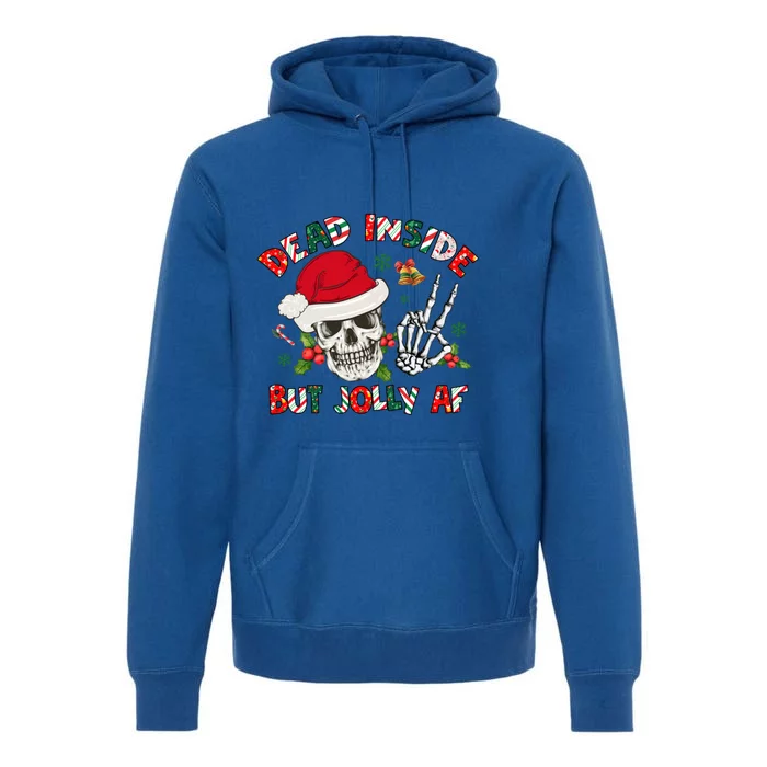 Dead Inside But Jolly Af Funny Skeleton Santa Hat Christmas Gift Premium Hoodie