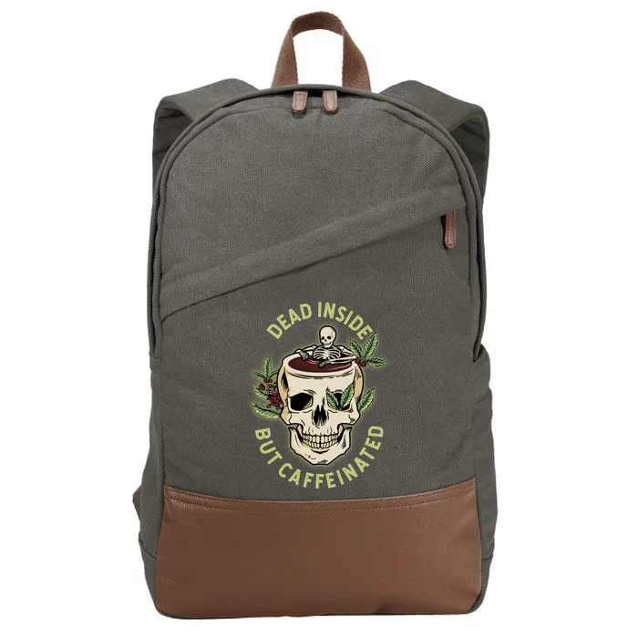 Dead Inside But Caffeinated Coffee Lover Skull Skeleton Cotton Canvas Backpack