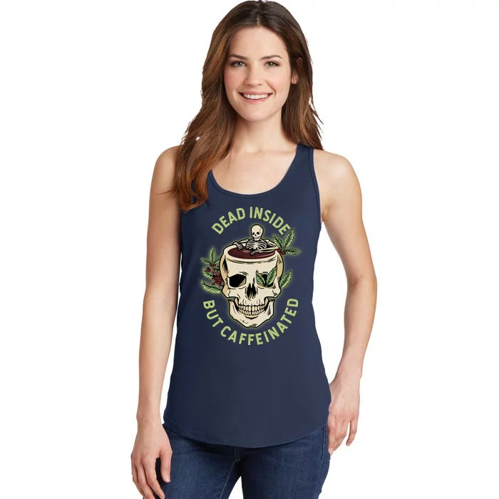 Dead Inside But Caffeinated Coffee Lover Skull Skeleton Ladies Essential Tank