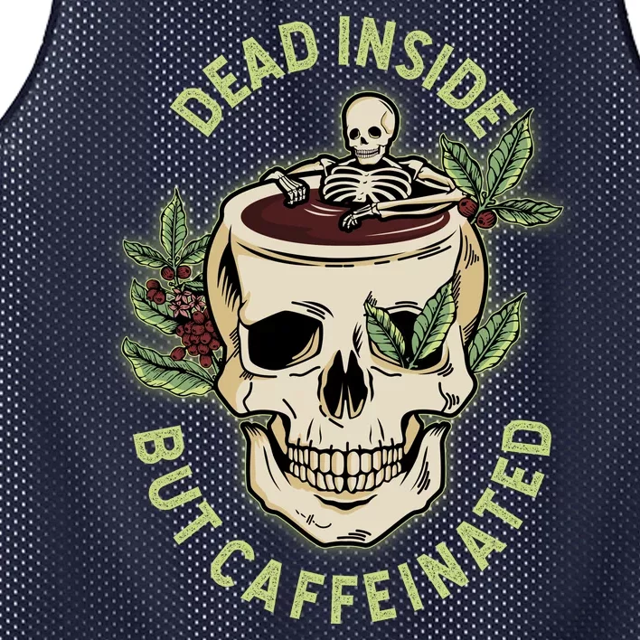 Dead Inside But Caffeinated Coffee Lover Skull Skeleton Mesh Reversible Basketball Jersey Tank