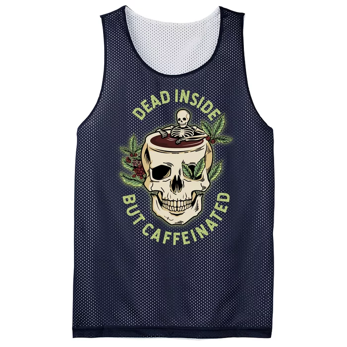 Dead Inside But Caffeinated Coffee Lover Skull Skeleton Mesh Reversible Basketball Jersey Tank