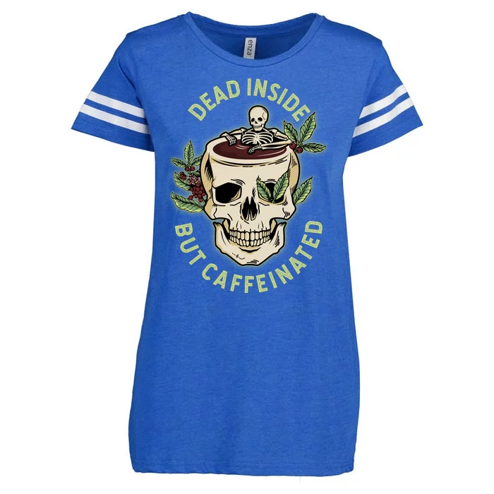 Dead Inside But Caffeinated Coffee Lover Skull Skeleton Enza Ladies Jersey Football T-Shirt