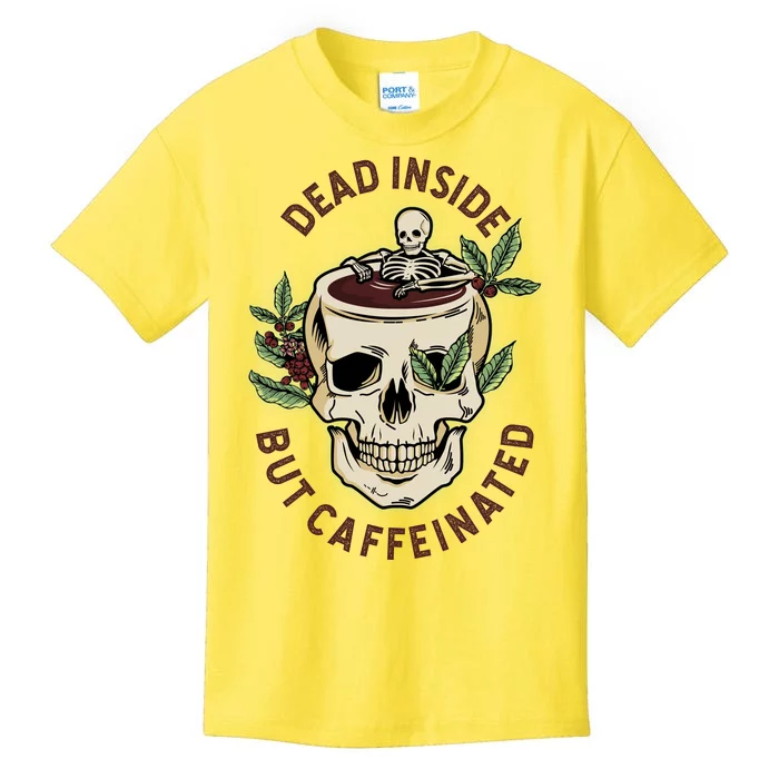 Dead Inside But Caffeinated Coffee Lover Skull Skeleton Kids T-Shirt