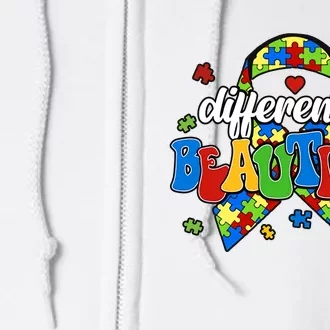 Different Is Beautiful Autism Awareness Autism Teacher Neurodiversity Full Zip Hoodie