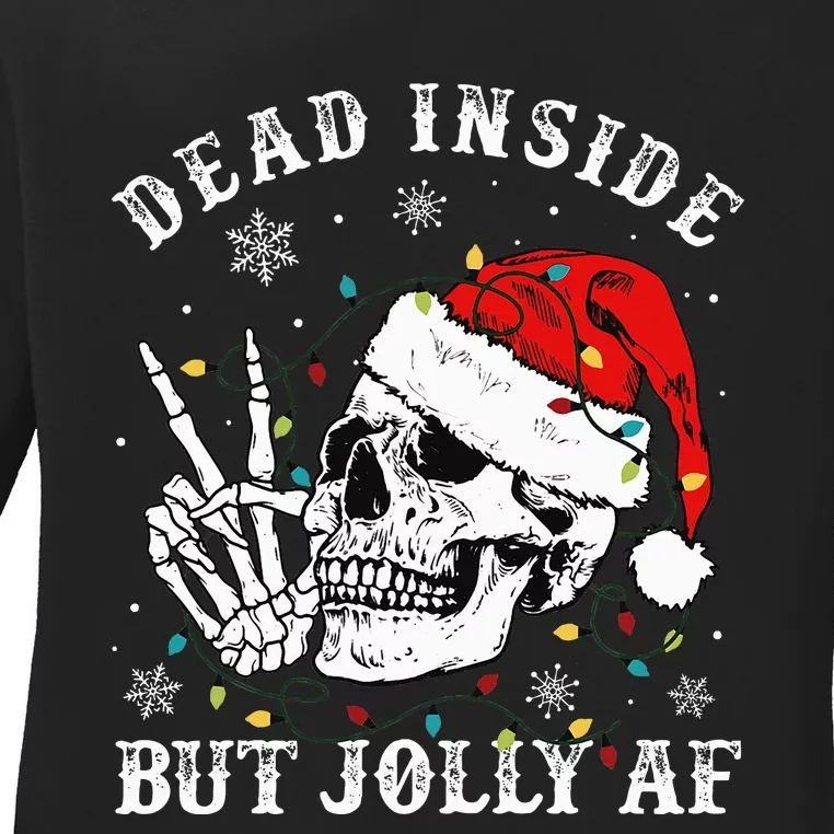 Dead Inside But Jolly AF Skeleton Santa Christmas Pajamas Ladies Long Sleeve Shirt