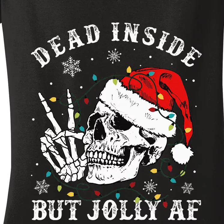 Dead Inside But Jolly AF Skeleton Santa Christmas Pajamas Women's V-Neck T-Shirt