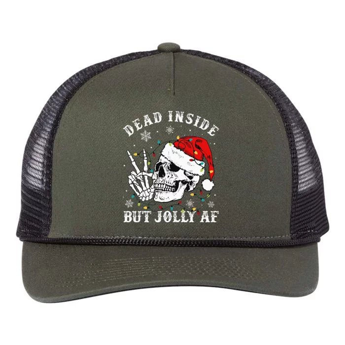 Dead Inside But Jolly AF Skeleton Santa Christmas Pajamas Retro Rope Trucker Hat Cap