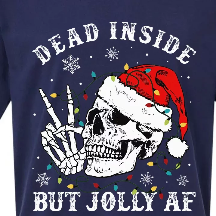 Dead Inside But Jolly AF Skeleton Santa Christmas Pajamas Sueded Cloud Jersey T-Shirt