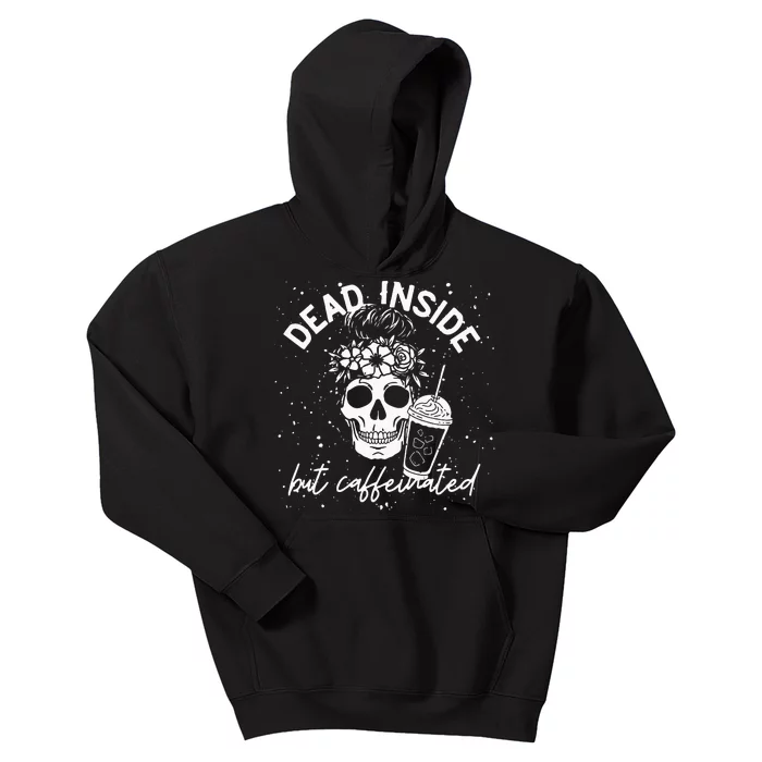 Dead Inside But Caffeinated Mom Skull Flower Coffee Lover Kids Hoodie