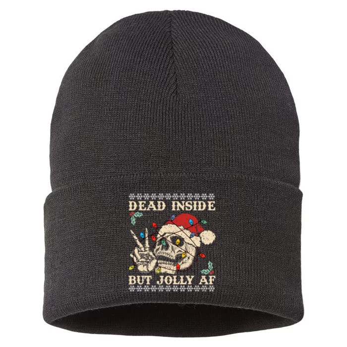 Dead Inside But Jolly Af Skeleton Santa Christmas Sustainable Knit Beanie