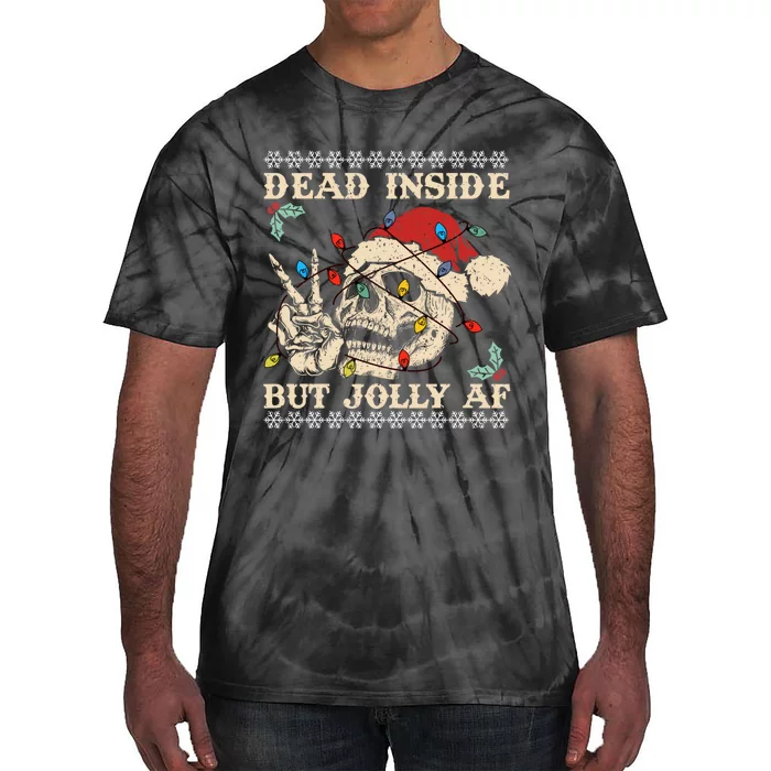 Dead Inside But Jolly Af Skeleton Santa Christmas Tie-Dye T-Shirt