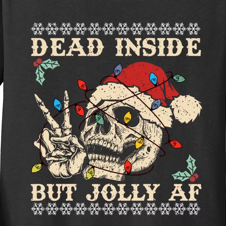 Dead Inside But Jolly Af Skeleton Santa Christmas Kids Long Sleeve Shirt