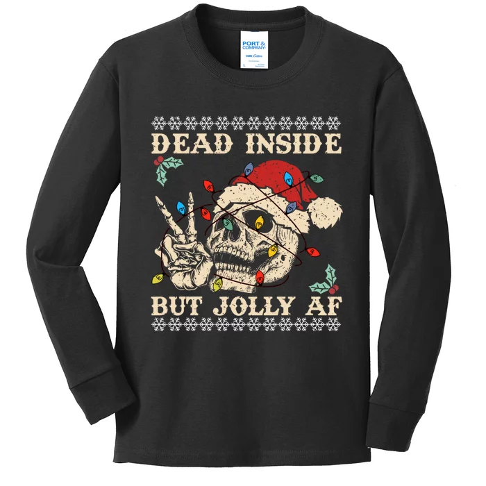 Dead Inside But Jolly Af Skeleton Santa Christmas Kids Long Sleeve Shirt