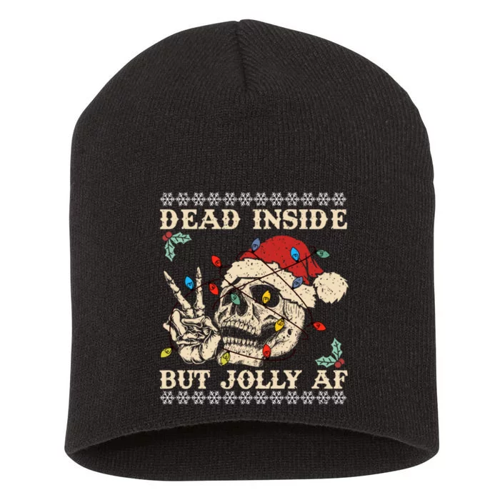 Dead Inside But Jolly Af Skeleton Santa Christmas Short Acrylic Beanie