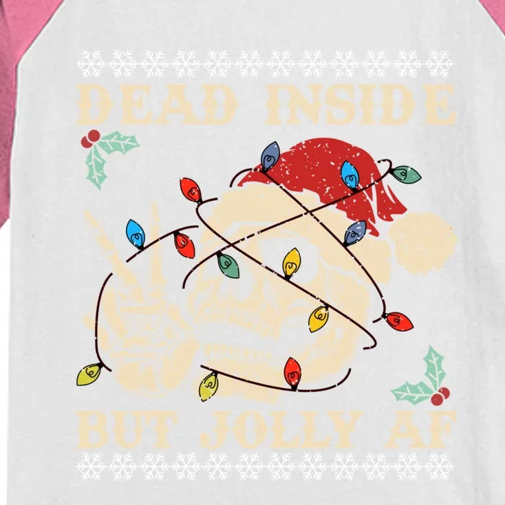 Dead Inside But Jolly Af Skeleton Santa Christmas Kids Colorblock Raglan Jersey