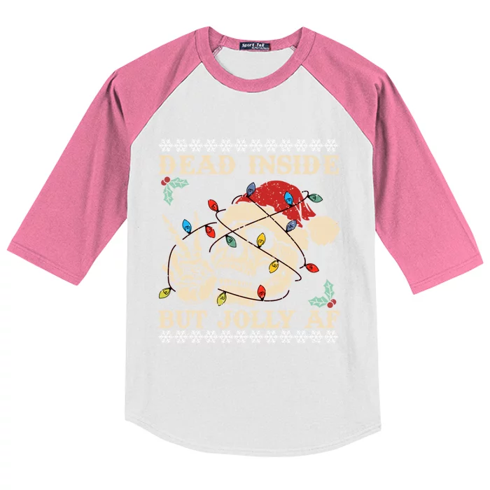 Dead Inside But Jolly Af Skeleton Santa Christmas Kids Colorblock Raglan Jersey