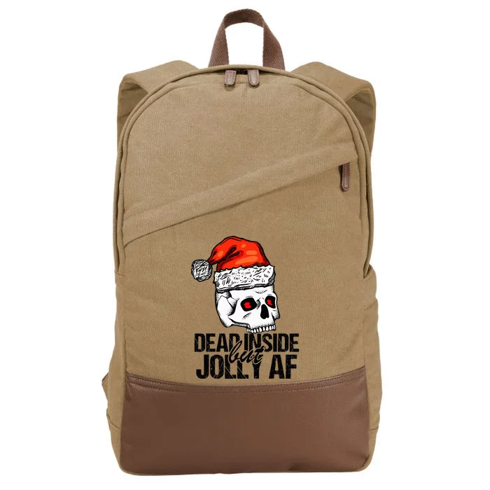 Dead Inside But Jolly Af Xmas Sarcastic Skeleton Skull Cotton Canvas Backpack