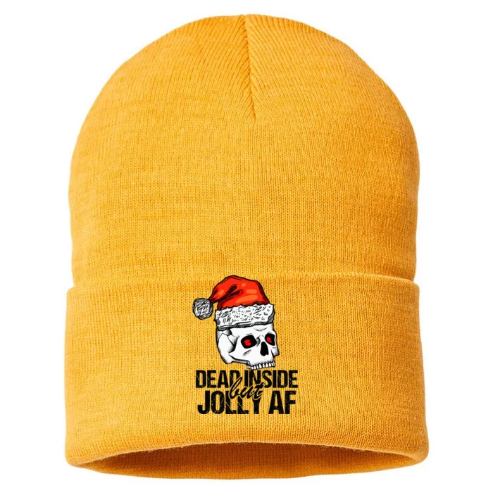 Dead Inside But Jolly Af Xmas Sarcastic Skeleton Skull Sustainable Knit Beanie