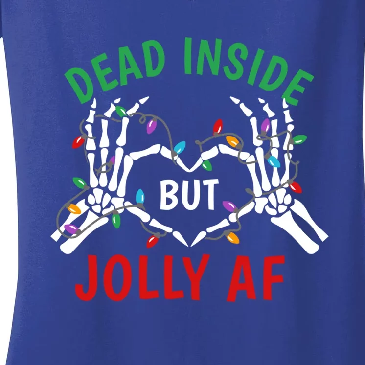 Dead Inside But Jolly Af Christmas Lights Skeleton Hand Xmas Gift Women's V-Neck T-Shirt