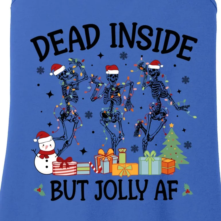 Dead Inside But Jolly Af Dancing Skeleton Graphic Christmas Gift Ladies Essential Tank