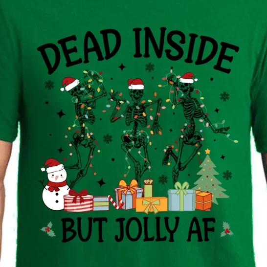 Dead Inside But Jolly Af Dancing Skeleton Graphic Christmas Gift Pajama Set