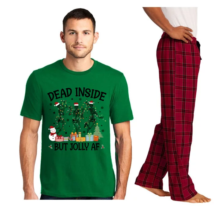 Dead Inside But Jolly Af Dancing Skeleton Graphic Christmas Gift Pajama Set