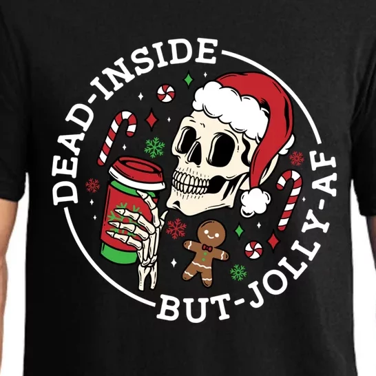 Dead Inside But Jolly Af Christmas Skeleton Santa Pajama Gift Pajama Set