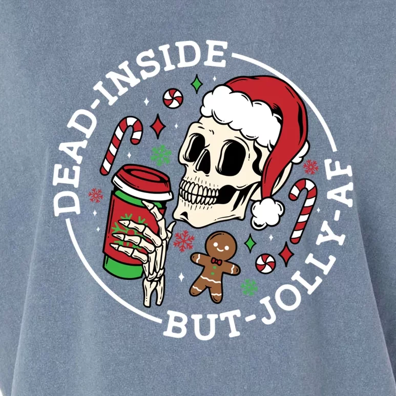 Dead Inside But Jolly Af Christmas Skeleton Santa Pajama Gift Garment-Dyed Women's Muscle Tee