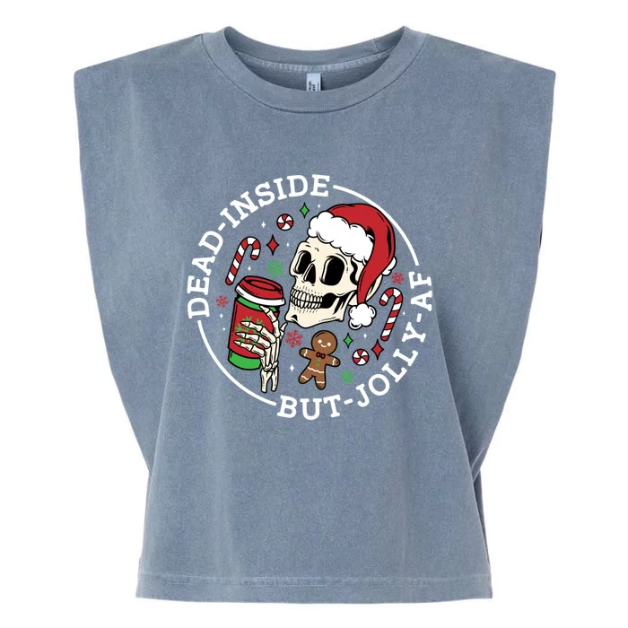 Dead Inside But Jolly Af Christmas Skeleton Santa Pajama Gift Garment-Dyed Women's Muscle Tee