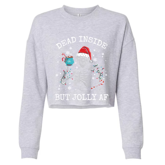 Dead Inside But Jolly Af Coffee Ing Christmas Light Gift Cropped Pullover Crew