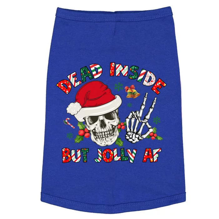 Dead Inside But Jolly Af Funny Skeleton Santa Hat Christmas Gift Doggie Tank