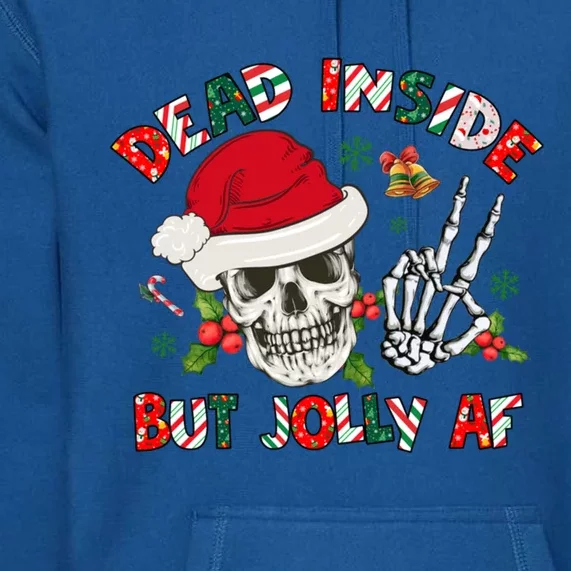 Dead Inside But Jolly Af Funny Skeleton Santa Hat Christmas Gift Premium Hoodie