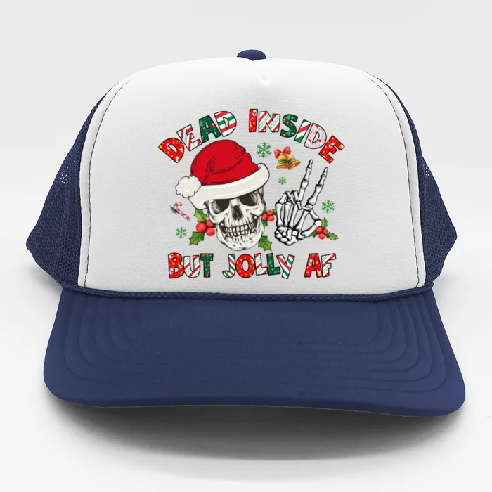 Dead Inside But Jolly Af Funny Skeleton Santa Hat Christmas Gift Trucker Hat