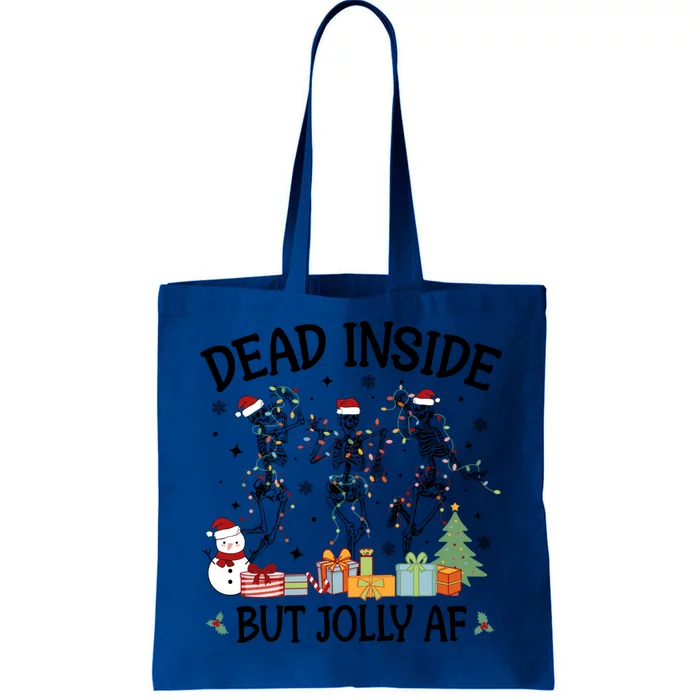 Dead Inside But Jolly Af Dancing Skeleton Graphic Christmas Gift Tote Bag