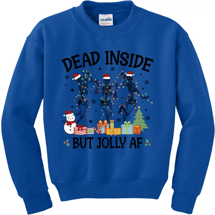 Dead Inside But Jolly Af Dancing Skeleton Graphic Christmas Gift Kids Sweatshirt