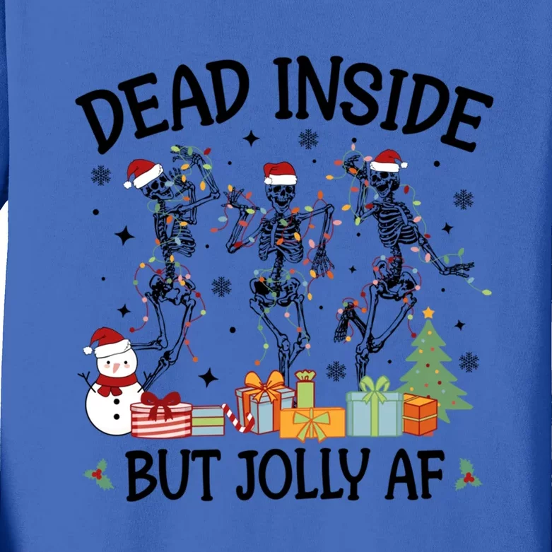 Dead Inside But Jolly Af Dancing Skeleton Graphic Christmas Gift Kids Long Sleeve Shirt